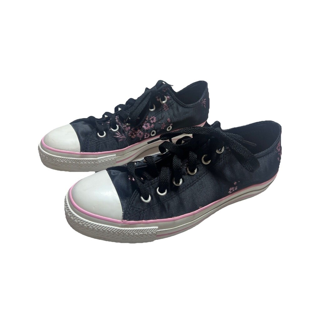 Converse Rare Geisha Black Satin Pink Floral M 7  W 9 Unisex
